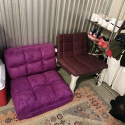 2 Plush Chairs One Folds Into Bed 