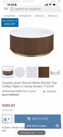 Coaster Jason Round White Marble Top Coffee Table in Honey Brown 712418