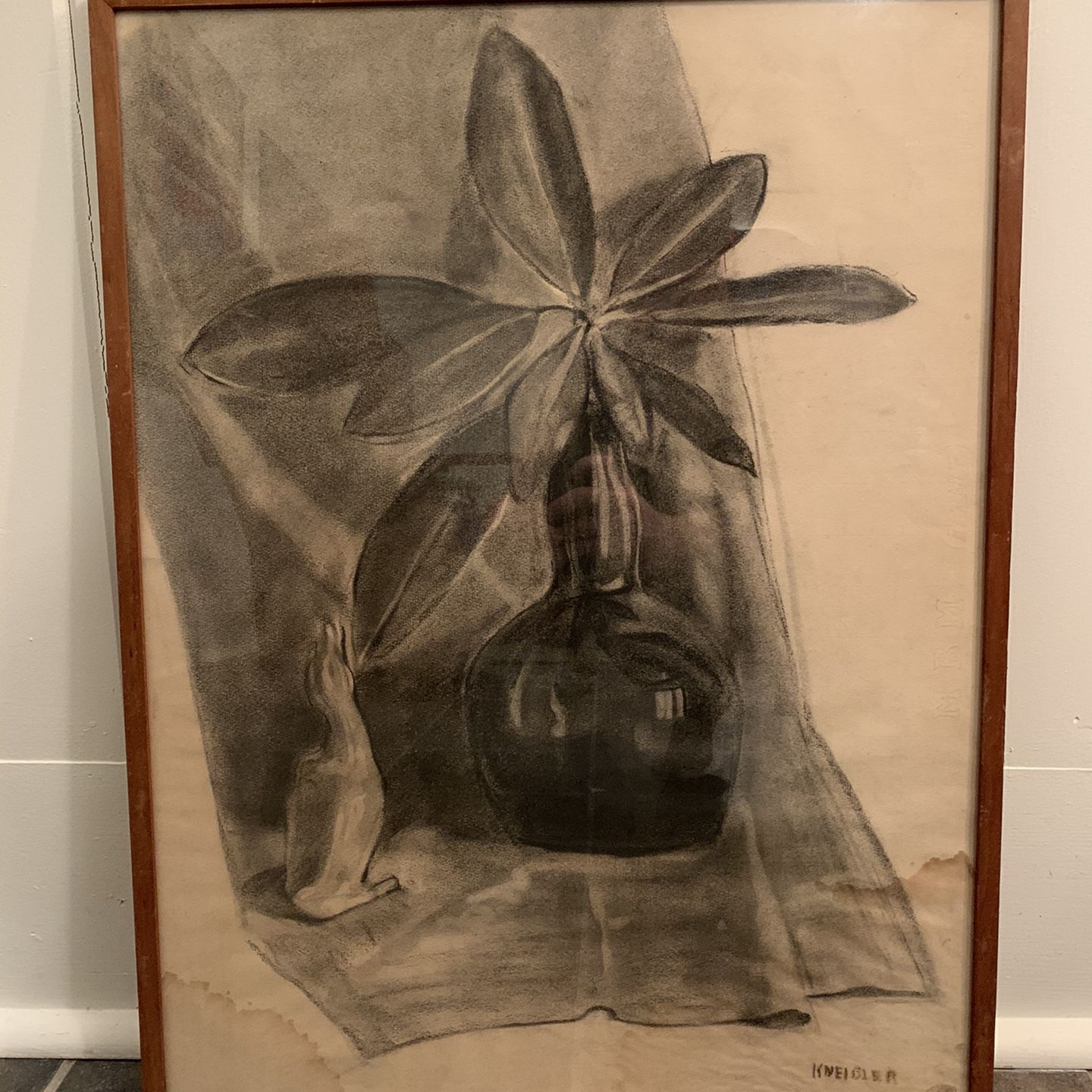 Antique Vintage Art Charcoal Print Kneidler 1938 19” X 24”