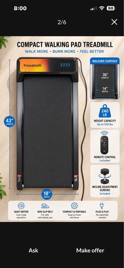 Portable Walking Pad Treadmill with Remote & Incline Adjustment –