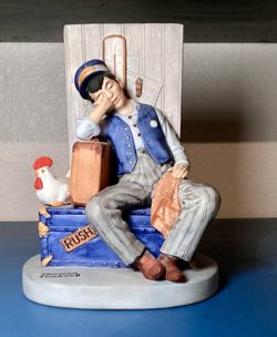 The 12 Norman Rockwell Porcelain Figurine  Collection  (1980) - The Danbury Mint - "Asleep On The Job"