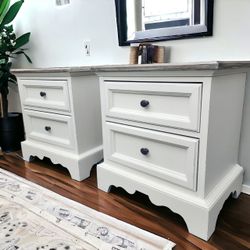 Pair Set Of 2 Farmhouse Nightstands Bedside Tables *Free Delivery 