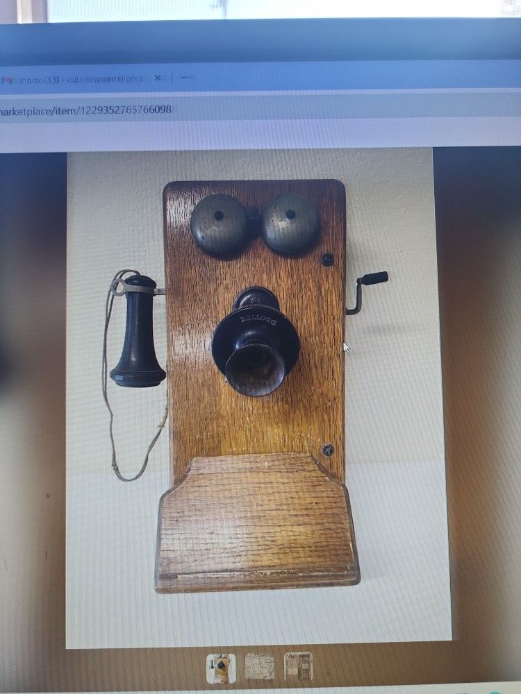 Antique 1915 Kellogg Oak Crank Wall Telephone