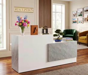86 in. White/Gray Reception Executive Computer Writing Desk