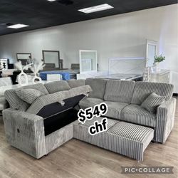 Corduroy sectional sleeper sofa with pull out bed  
