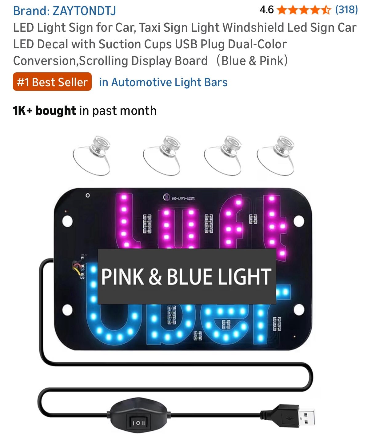 LED Light Sign for Car, Taxi Sign Light Windshield Led Sign Car LED Decal with Suction Cups USB Plug Dual-Color Conversion,Scrolling Display Boar