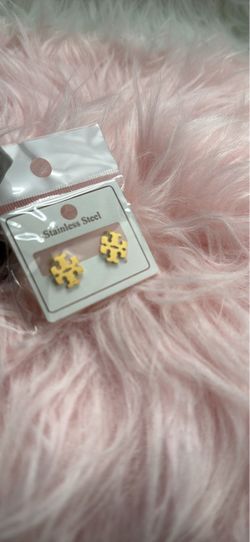 Gold Tone Stainless Steel Logo Stud Earrings – New