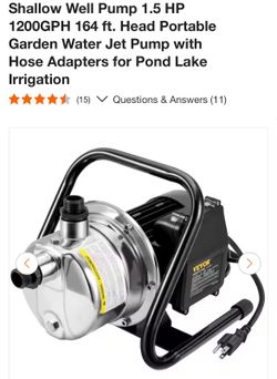 Shallow Well Pump 1.5 HP 1200GPH 164 ft. Head Portable Garden Water Jet Pump with Hose Adapters for Pond Lake Irrigation