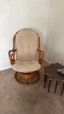 Two Vintage rattan swivel  rockers w/one foot stool