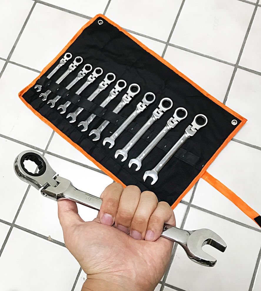 New $37 Flexible Head 12pcs Ratcheting Wrench Spanner Tool Set 8-19mm Metric