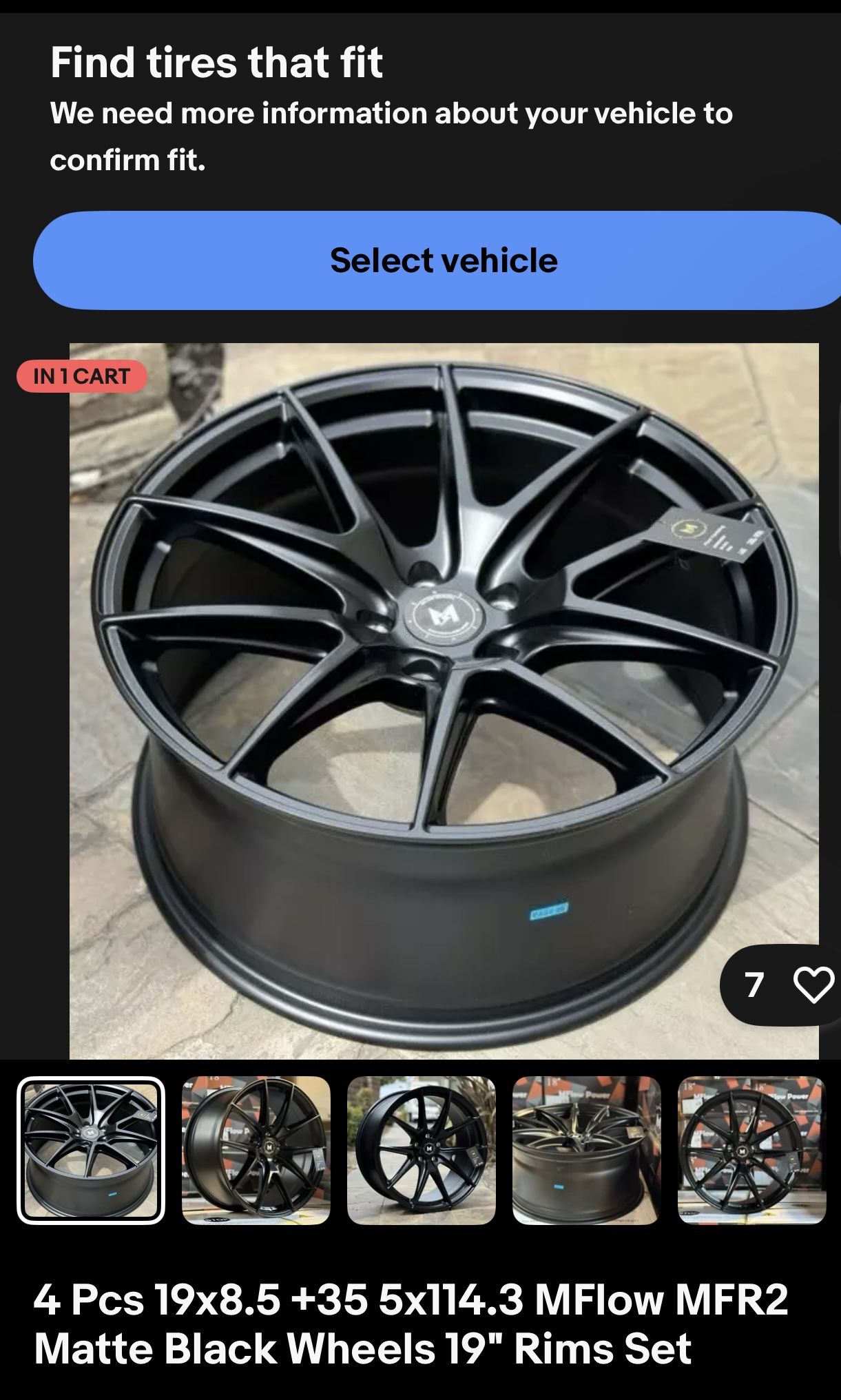 Matte black Mflows 19 in rims and tires