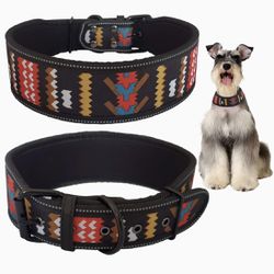 Dog Collar, Reflective Dog Collar Adjustable Dog Collar Heavy Duty Padded Dog Collar Soft Lining for Medium & Large Dogs 1 Pcs, 2" Width (Size Medium)