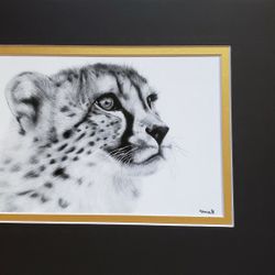 Realistic Pencil Drawing,  Cheetah, Printed Copy In A Mat, Size 8x10