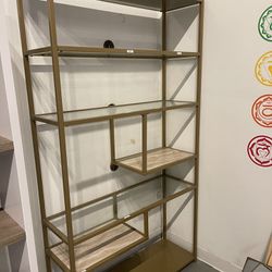 Gold And Glass Display Shelves 