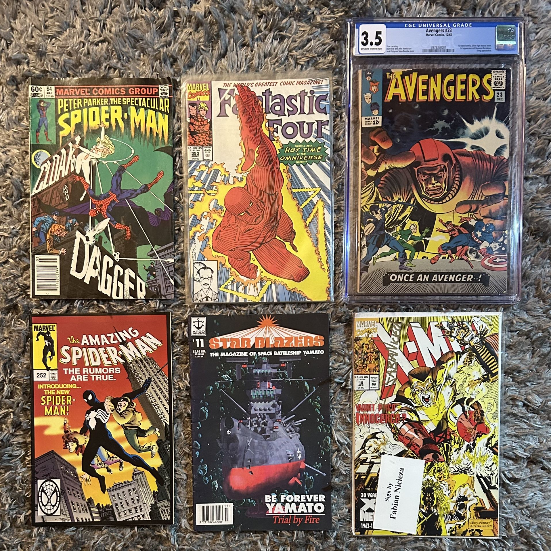 Comic Book Lot Of Six Vintage News Stand Graded Autographed Spider-Man X-Men fantastic four avengers anime old
