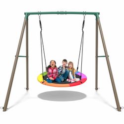 Hapfan 50"Large Large Saucer Swing with Frame for Kids Outdoor, ft ft Tall lbs Swing Sets for Backyard, Heavy Duty Metal Outdoor Swingset for Adults