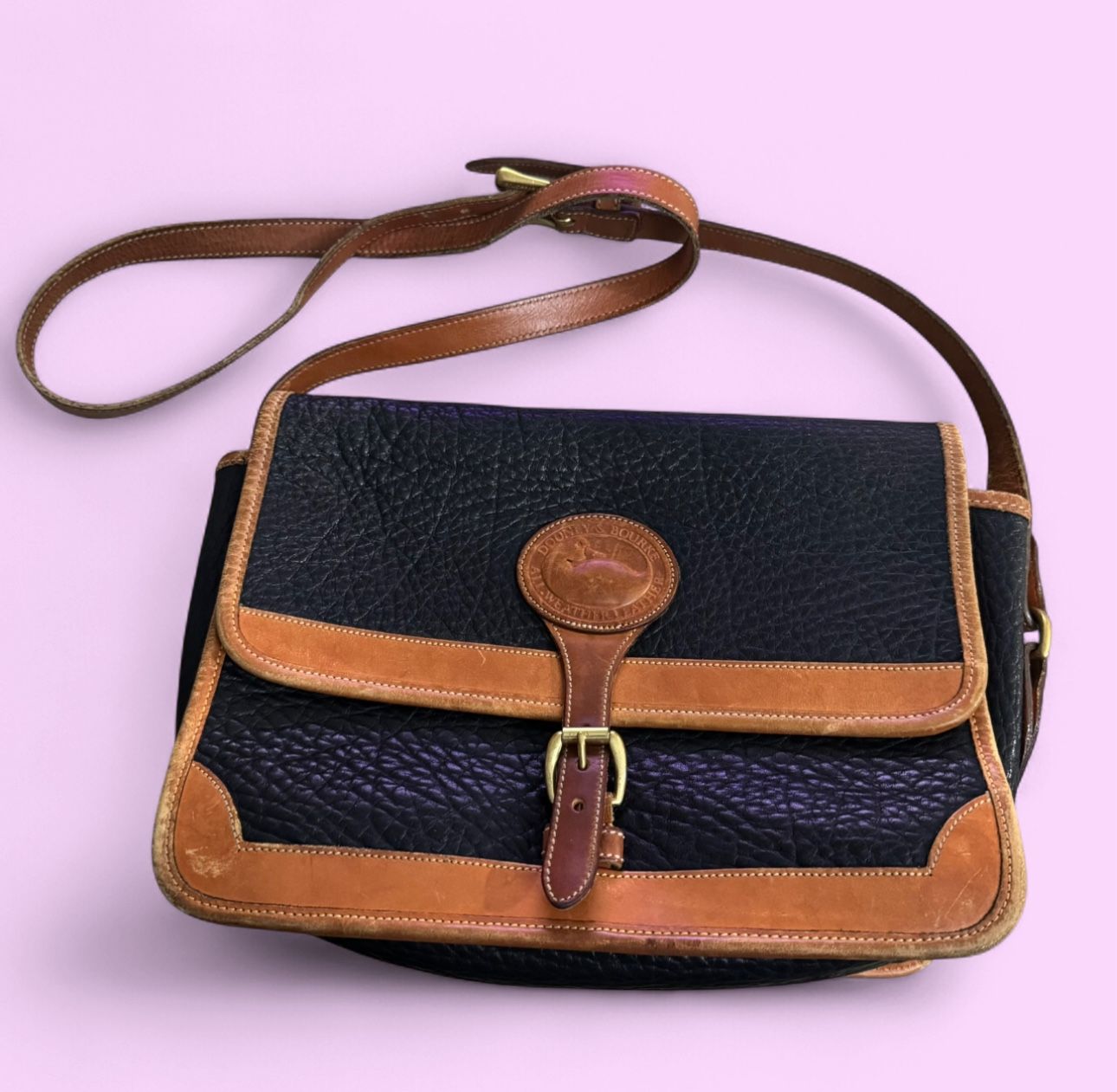 Vintage Dooney & Bourke Black and Brown Leather Crossbody Satchel
