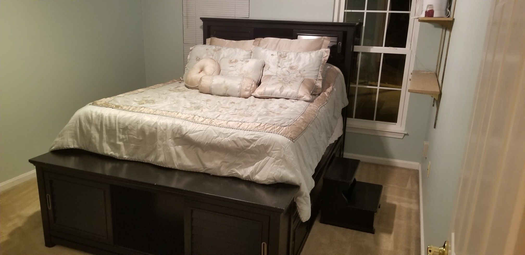 Queen size bed frame with storage gallore