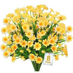  8 Bundles Daisy (376 Head) Artificial Flowers Outdoor Spring Summer Decor UV Resistant Fake Flowers Faux Plastic Greenery Shrub Plant for Cemetery In