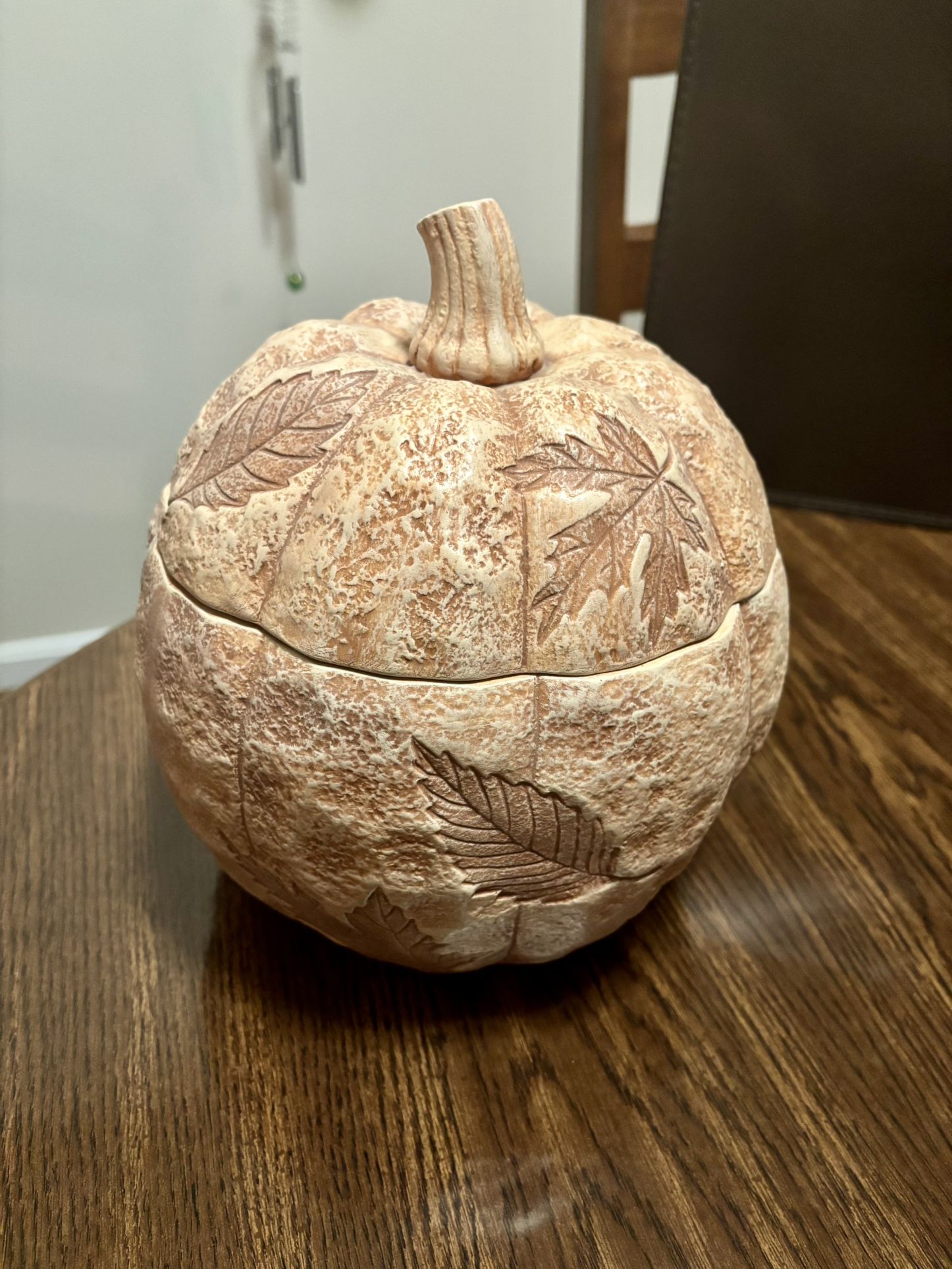 Porcelain Fall Orange Pumpkin Cookie Jar Leaves