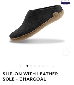 Glerups Charcoal Felt Slip-On Slipper Leather Sole