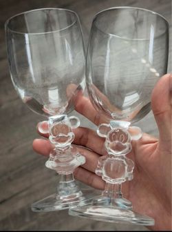 Walt Disney Mickey and Minnie Mouse Figural Wine Stem Glasses Made in Japan