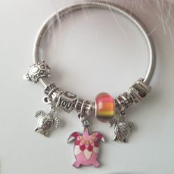 Pink Turtle Charm Bracelet New