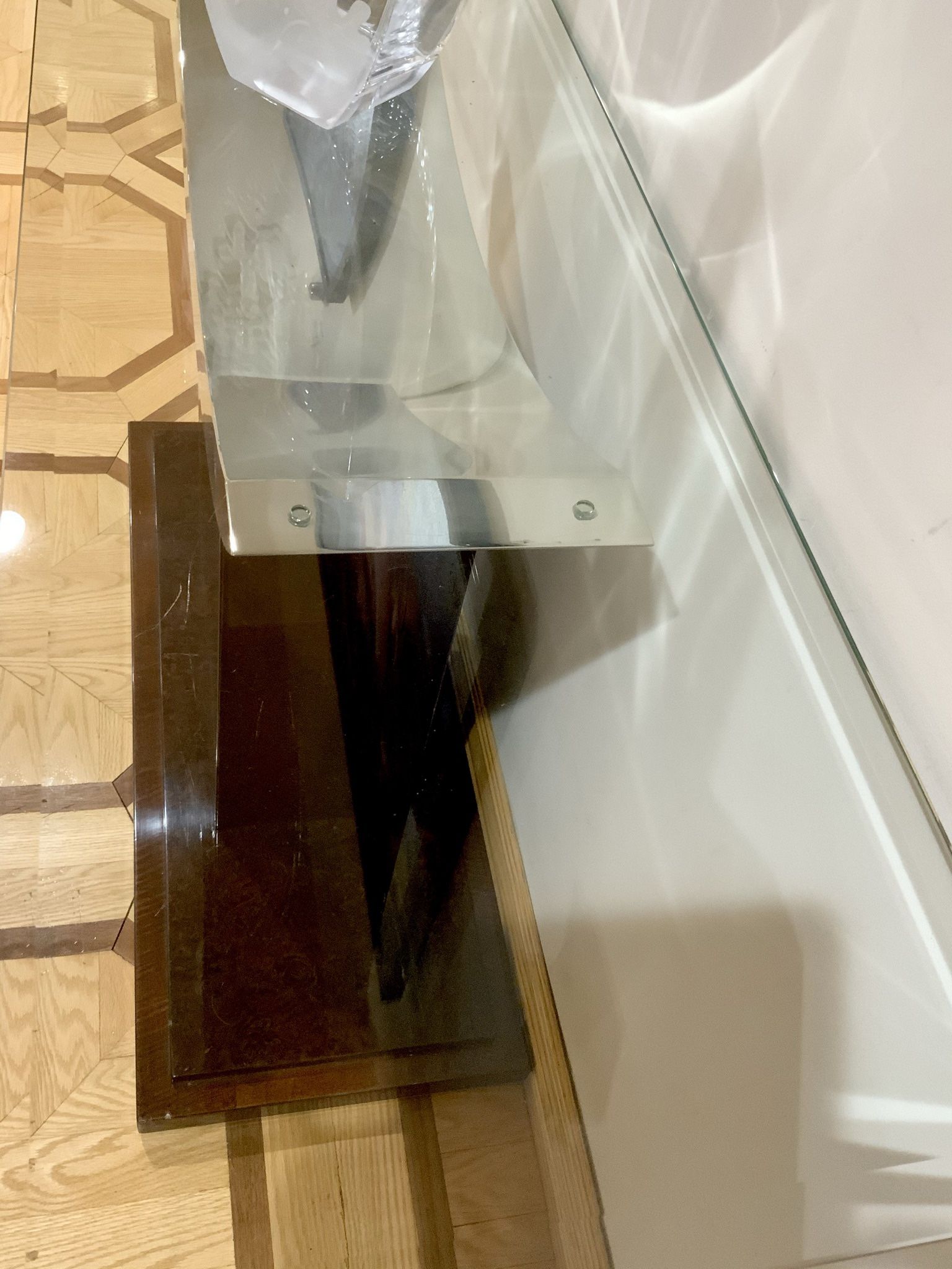 🐝 Mid Century MOdern Brown glassTop COnsole CredenZA SIde TABLE
