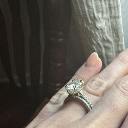 Oval Hidden Halo Moissanite Engagement Ring w/matching band, 4.3 Carats