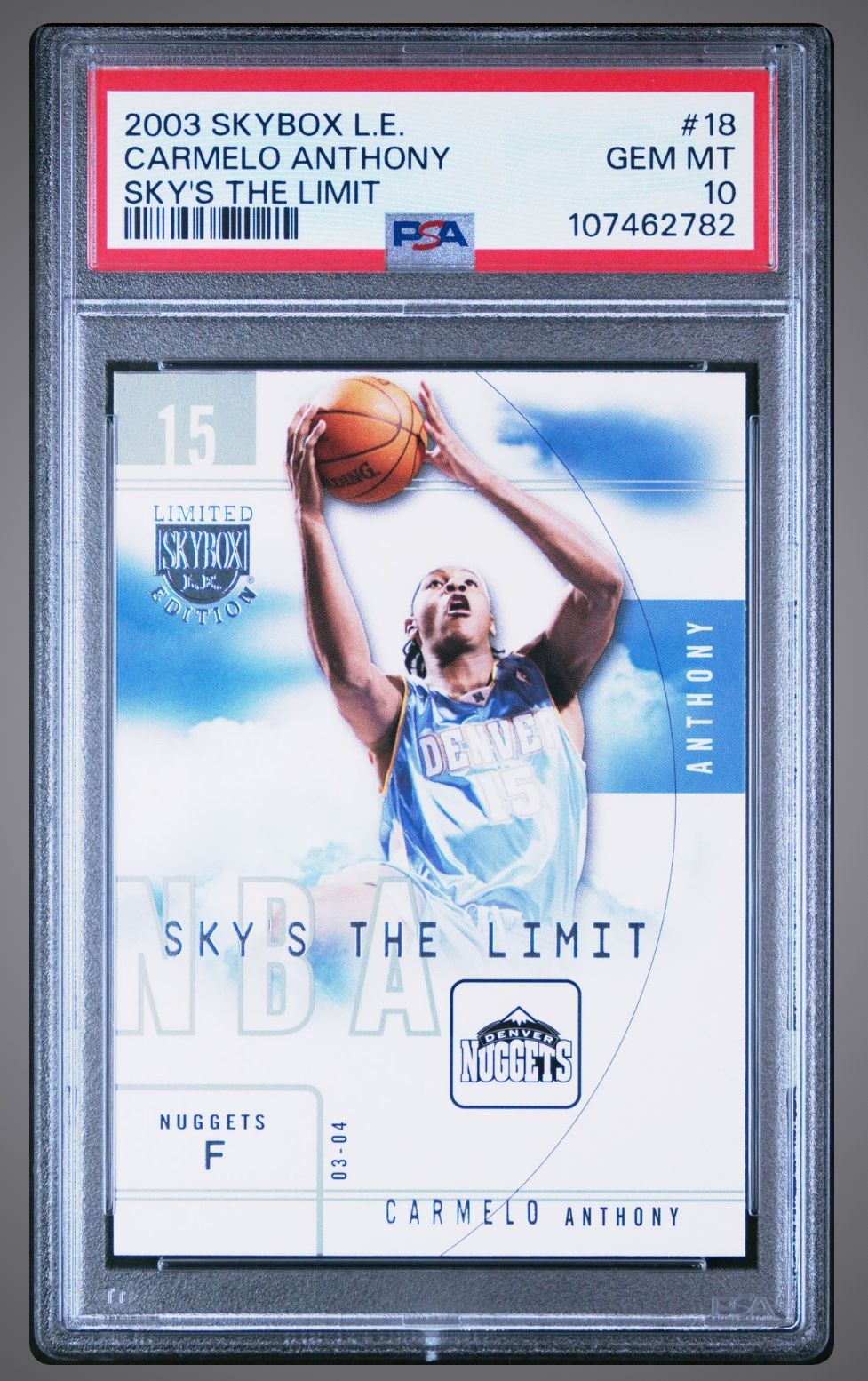 2003-04 Skybox Limited Edition Sky’s The Limit (RARE INSERT CARD) #18 Carmelo Anthony ROOKIE CARD - GRADED PSA 10 GEM MINT💎🔥