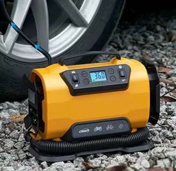 Portable Tire Inflator Pump 150PSI Dual Power Metal Motors LED Light Car Bike Brand New still in the box E489