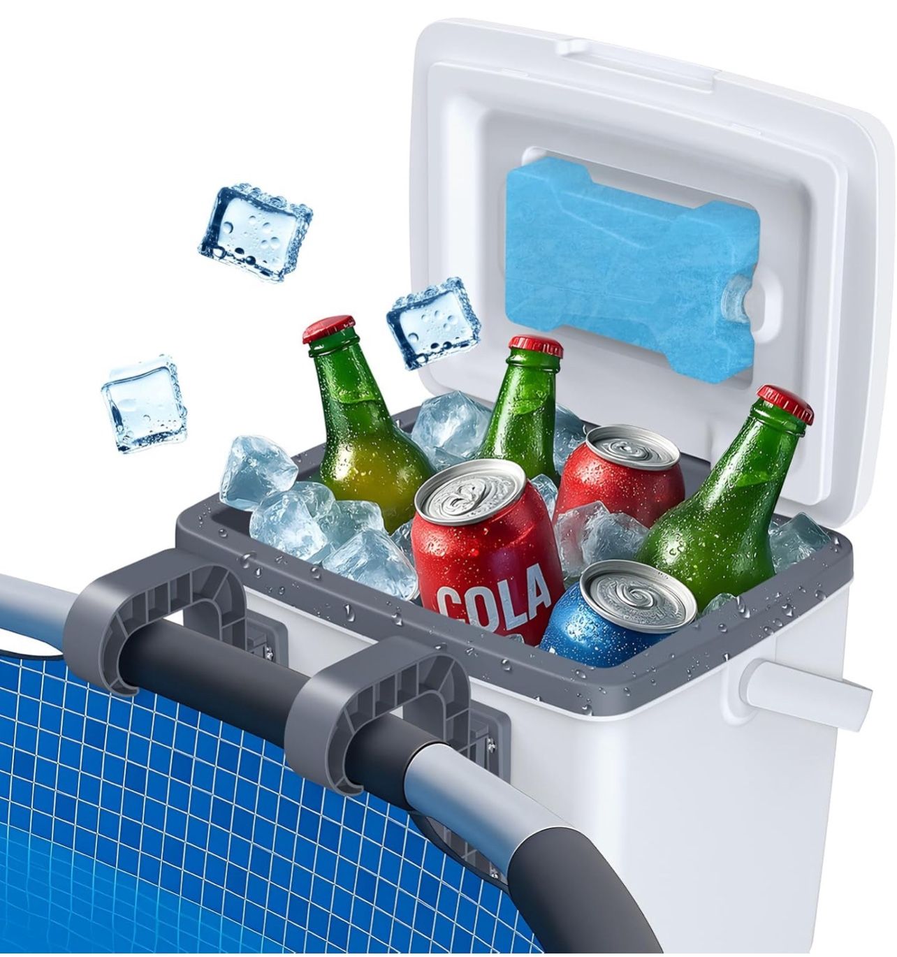 Pool Cooler, 13L Insulated Cooler Hard Cooler with Ice Crystal Box, Poolside Cooler Keeps Ice for up to 72 Hours, Portable Above Ground Pool Accessori