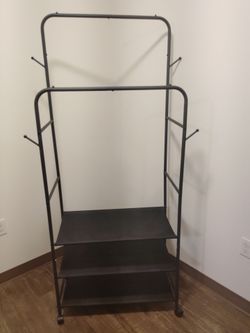 Black Rolling Garment Rack with 3 Shelves and Hooks