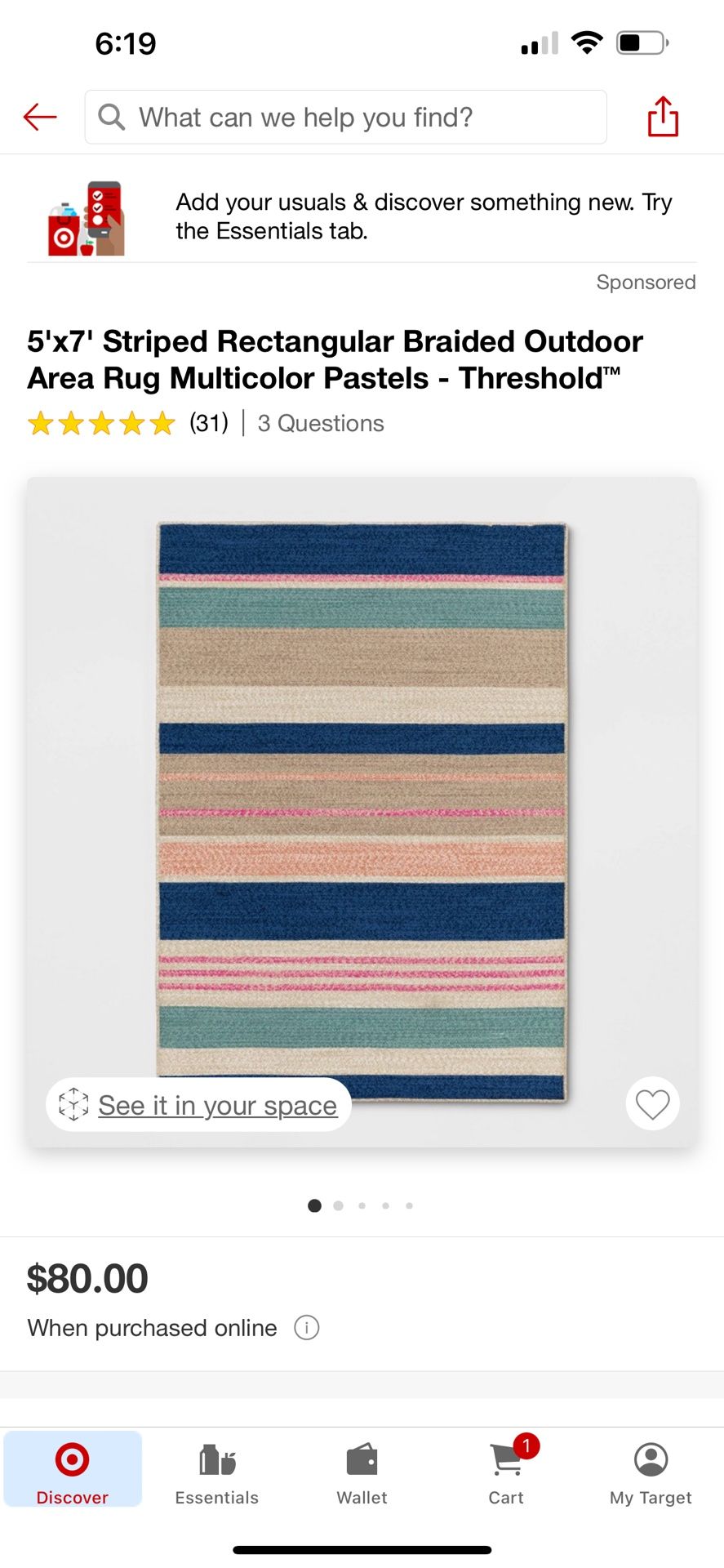 5 X7 Ft Indoor/ Outdoor Rug— Brand New 