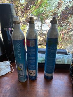 Empty soda stream co2 bottles