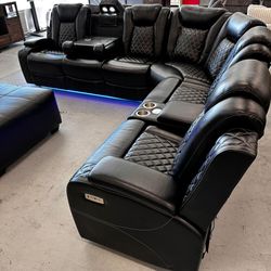 Orion Black Leather Power Reclining Sectional power Reclining Sofa Power Reclining Loveseat Power Recliner CouchOnly $39 down payment 👉 Please ask Jo