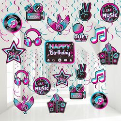 Outus 30 Pieces Music Party Decoration, Music Short Video Party Hanging Swirls Decor For Boys Girls Adults Music Birthday Party DJ Short Video Party S