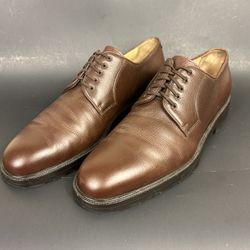 Salvatore Ferragamo Plain Toe Derby Blucher Brown Pebble Leather ITALY Mens 10 D