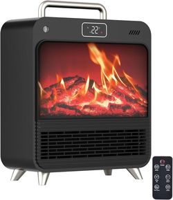 Portable Fan Heater with Fireplace - PTC Ceramic