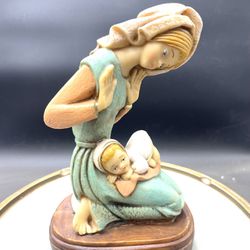 Vintage Italian Hand Painted Madonna & Child 7.5” Figurine VG 