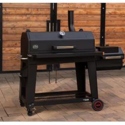 Oakford 1150 Reverse Flow Offset Smoker Charcoal Grill in Black