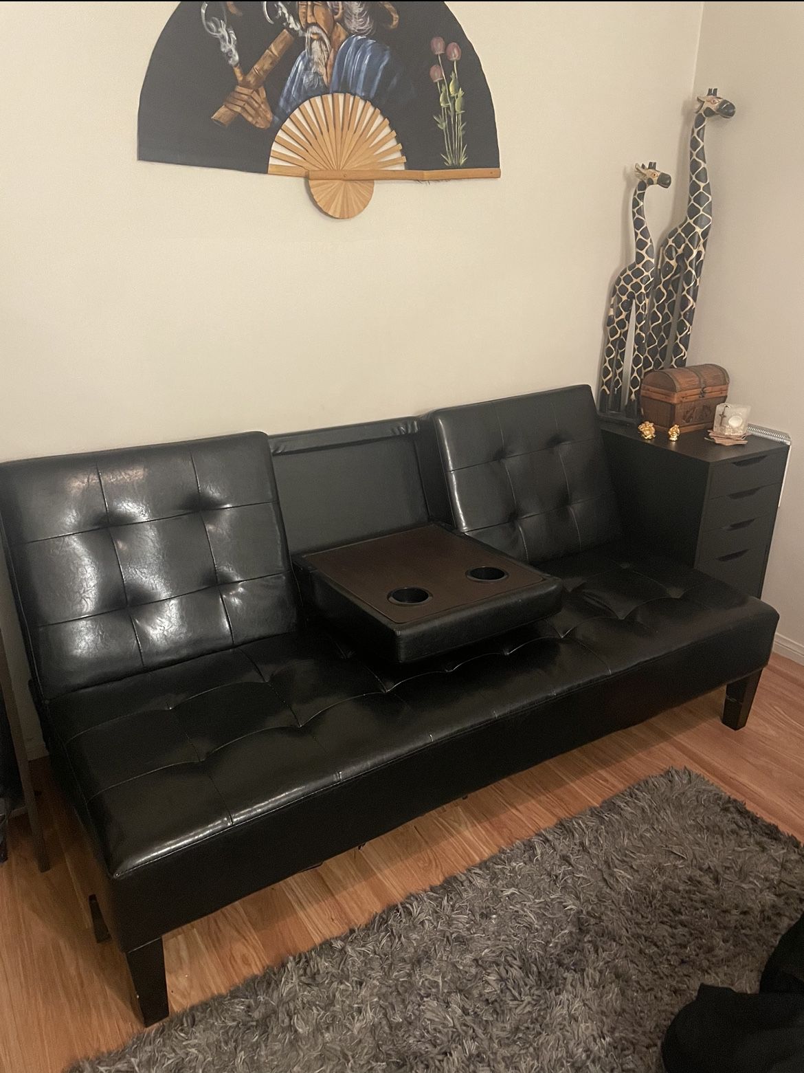Black Leather Futon/Sofa/Bed