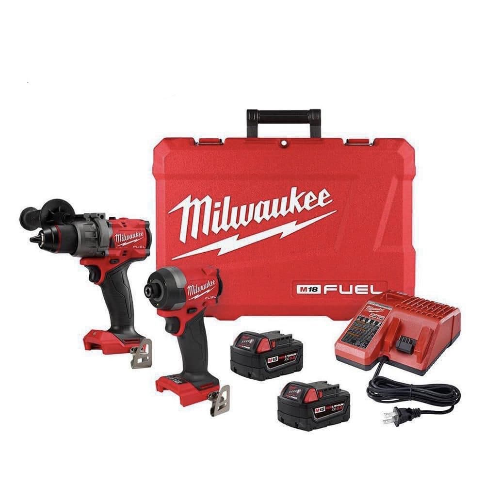 Milwaukee M18 FUEL 18V Lithium-Ion Brushless Cordless Hammer Drill and Impact Driver Combo Kit 2 Batteries