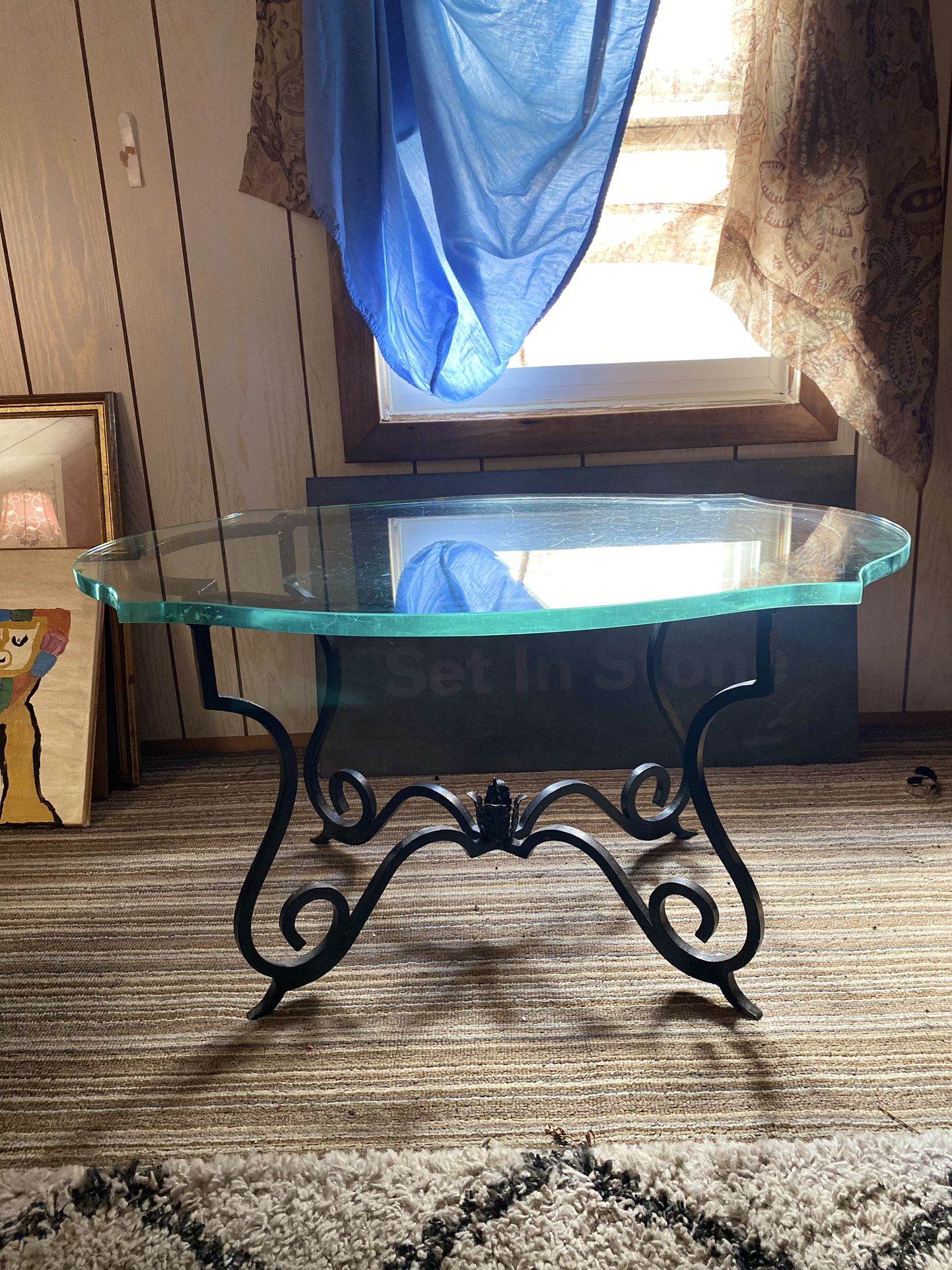 Glass Living Room Table With An Iron Base