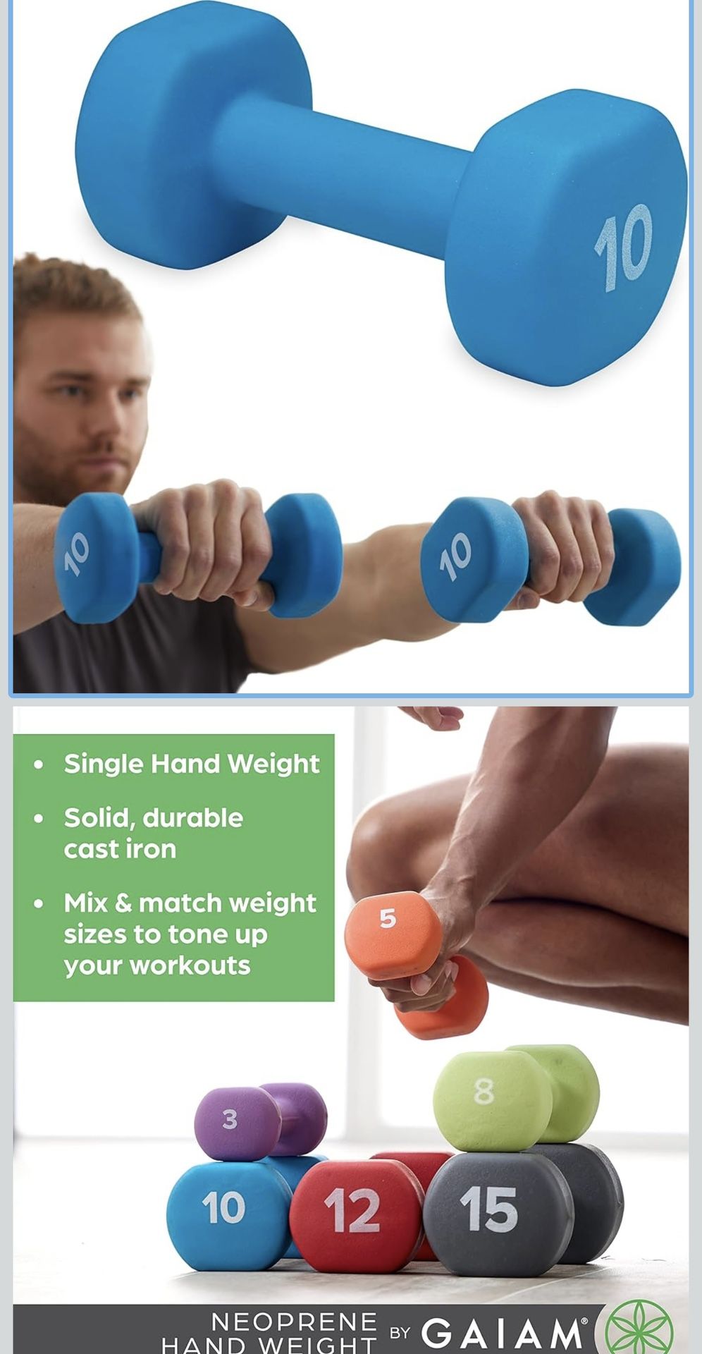 Gaiam Dumbbells Hand Weight Neoprene Coated Exercise & Fitness Dumbbells for Home Gym Workouts and Strength Training - Weights for Women and Men (10lb