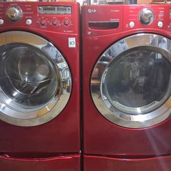 Red LG Front Load Washer And Dryer Set 