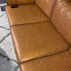 Brown Tan Faux Leather Couch