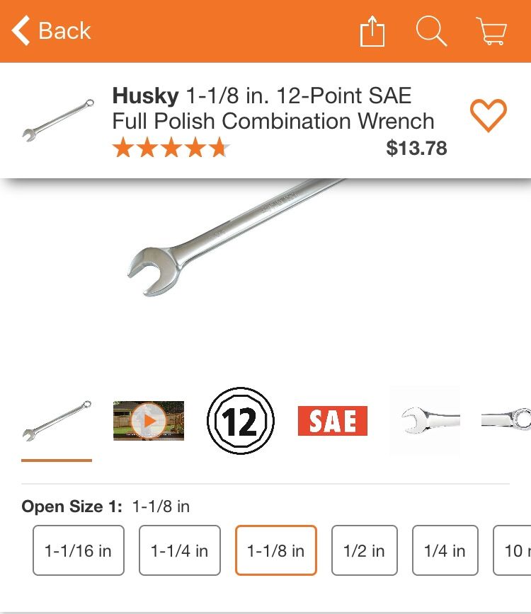 Husky 1-1/8 12-point SAE combination wrench