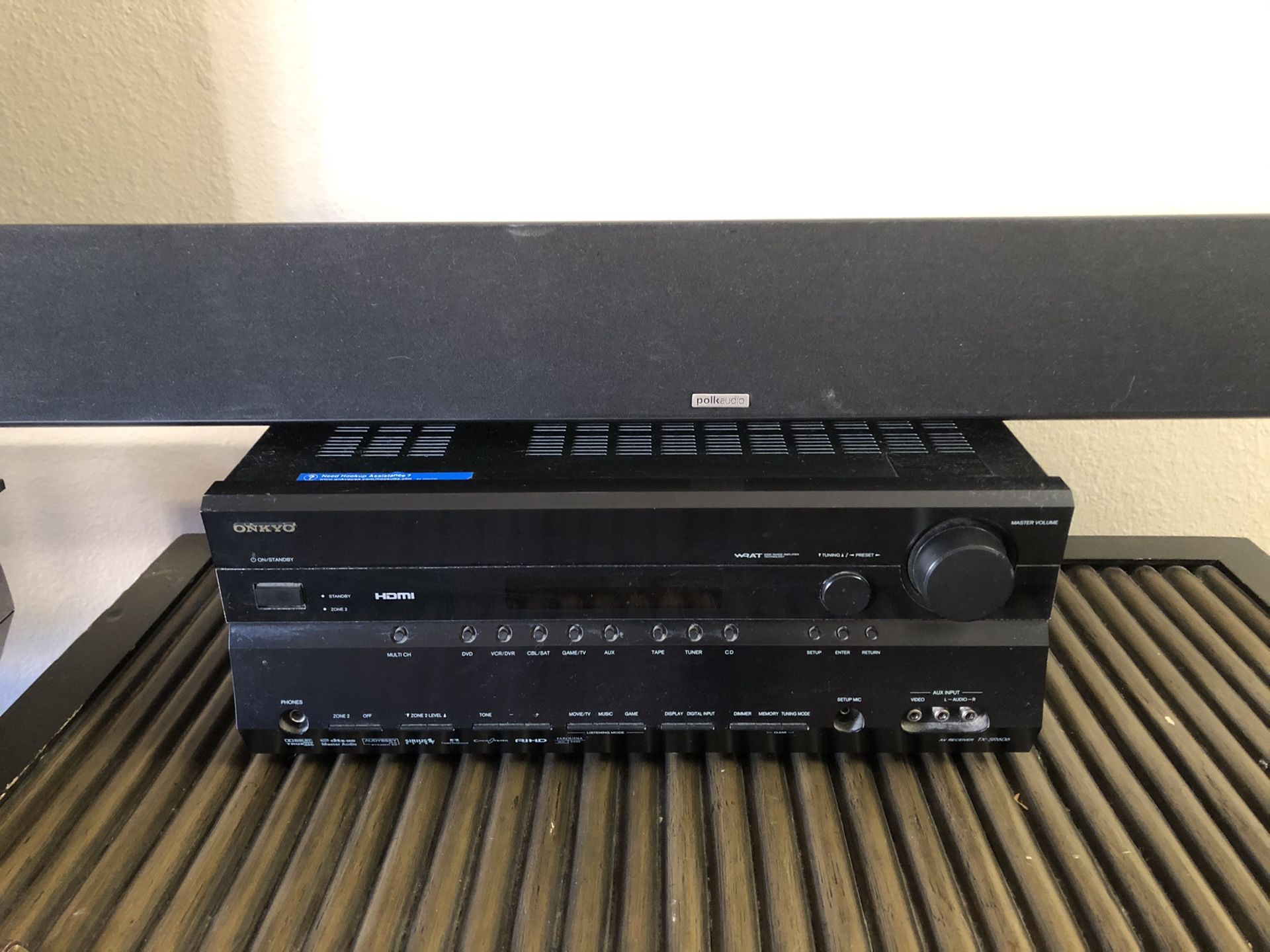 Onkyo receiver with Polk Audio soundbar