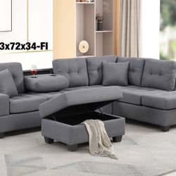 Sectional With Ottoman -black Grey Brown Color 